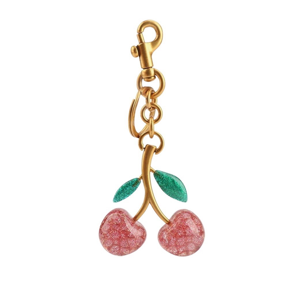 Gold Cherry Charm Keychain